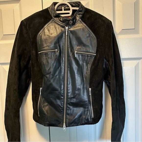 Genuine Leather Jacket with Velvet Panels - Picture 2 of 4